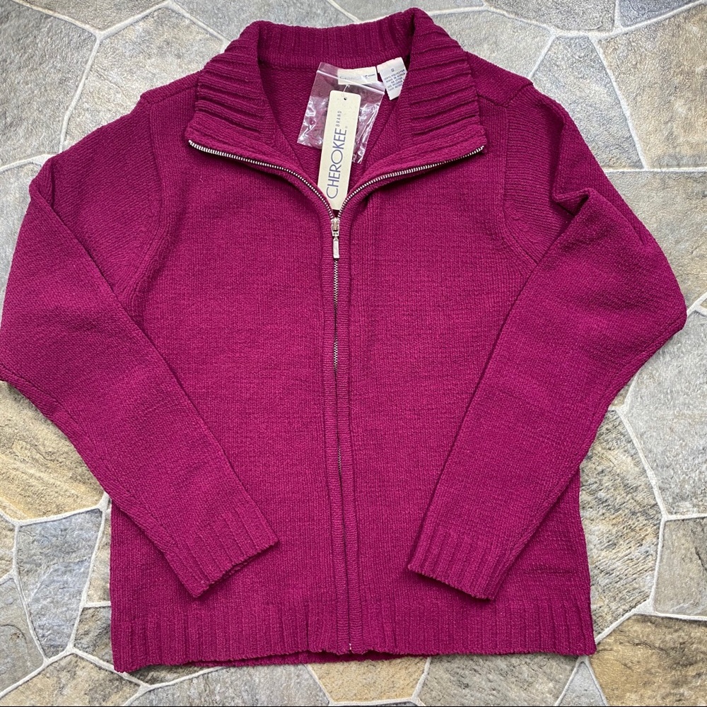 Cherokee Raspberry Fiz Zip Up Cardigan Sweater - Picture 5 of 10